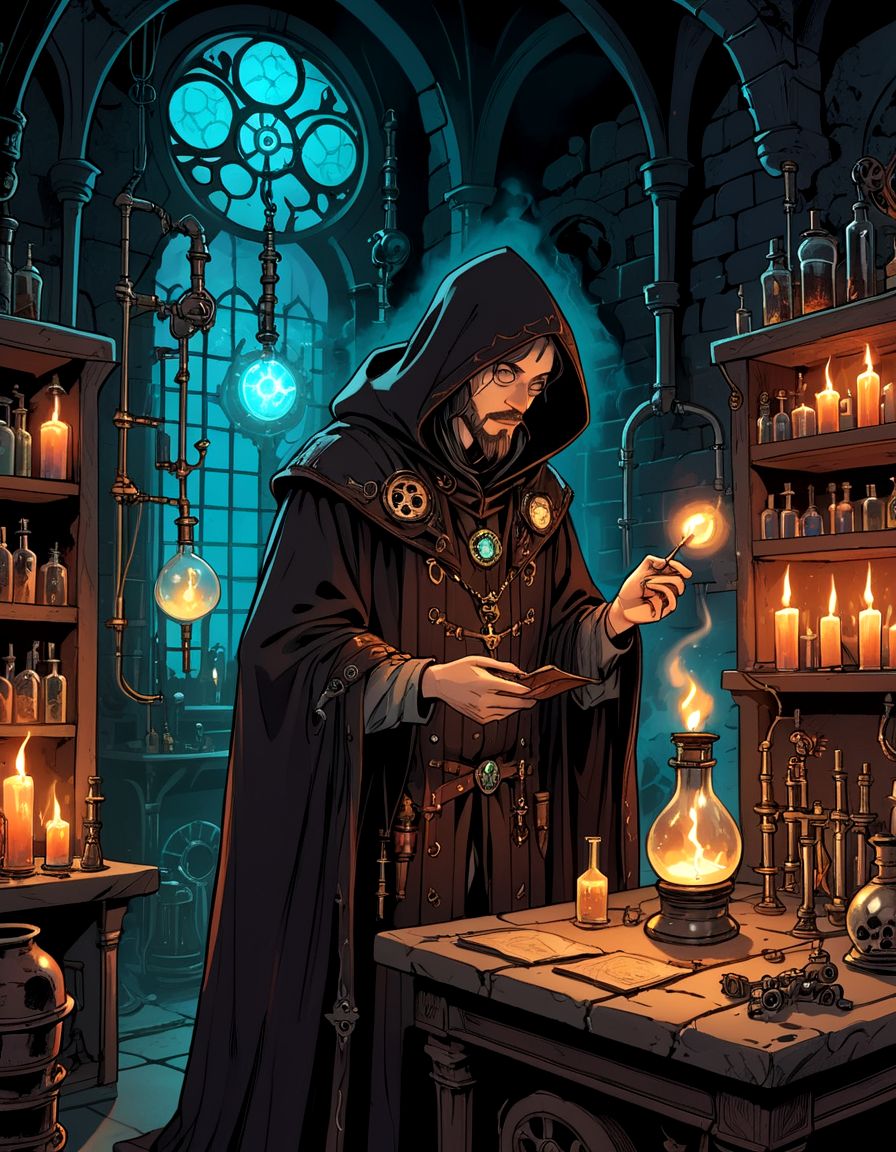 36471-585939226-Graphic novel illustration art nouveau style, An necromancer wizard conducting prohibited magical experiments in a gothic steamp.jpg